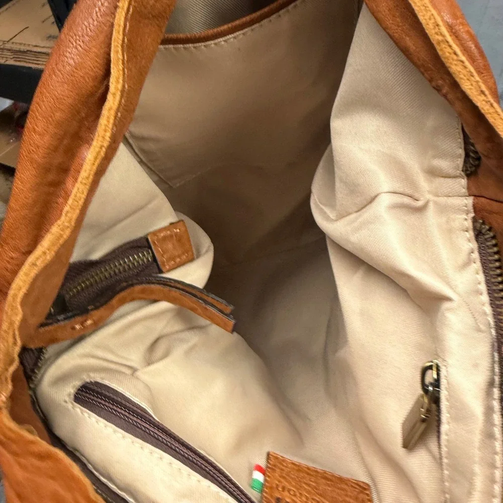 Maxon Collection Italy Tan Leather Convertible Backpack Shoulder Bag Cognac